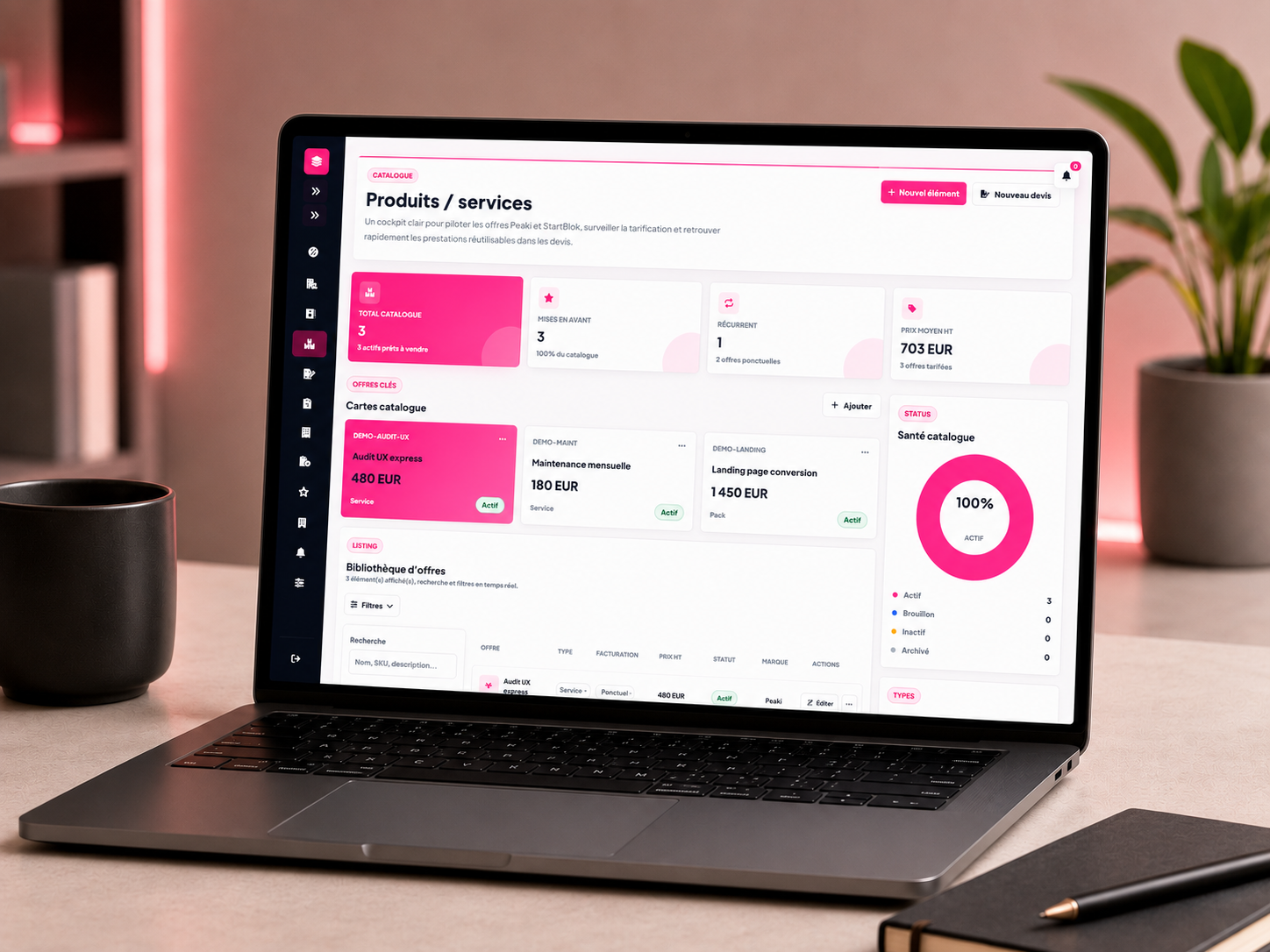 Catalogue produits et services dans le CRM Peaki
